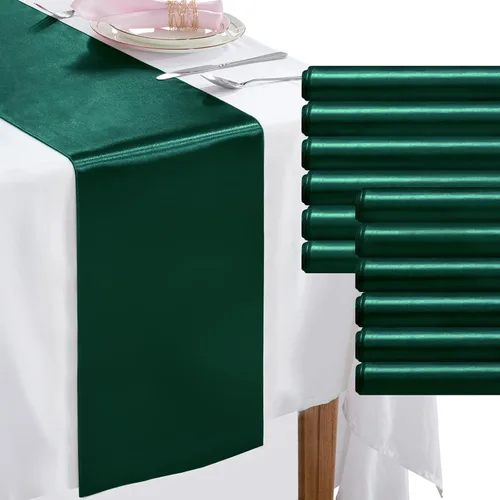 Miniatura 22 de Paquete de 2 caminos de mesa negros de 12 x 108 pulgadas, camino de mesa rectangular de seda satinada suave para bodas, banquetes, decoración