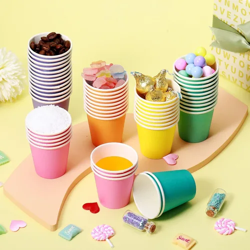 Miniatura 4 de Sawysine 300 tazas desechables de papel pastel de 5 onzas, tazas de enjuague bucal de colores, mini taza gruesa y resistente a fugas para agua