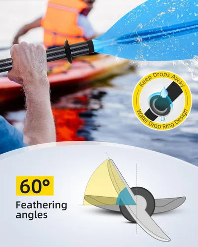 Miniatura 6 de OCEANBROAD Adjustable Carbon Fiber Kayak Paddle 86in/220cm to 94in/240cm Kayaking Oar for Adults with Paddle Leash 1 Paddle Azul
