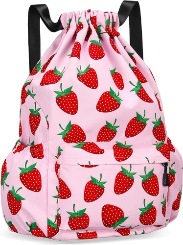 Miniatura 10 de Mochila con cordón para mujer, bolsa de gimnasio con cordón, resistente al agua, pequeña bolsa de cincha