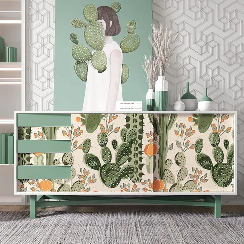 Miniatura 5 de VEELIKE Papel tapiz de cactus del desierto para despegar y pegar de 17.7 x 354 pulgadas, cactus verde, suculentas, flores, prepegado, extraíble