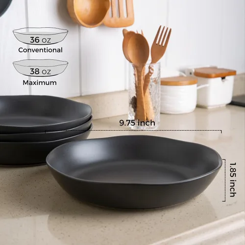 Miniatura 2 de AmorArc 9.75'' de cerámica cuencos grandes para pasta, juego de 4 cuencos planos de gres de 38 onzas para servir, cuencos aptos para horno
