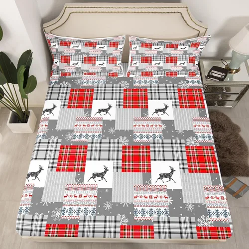 Miniatura 35 de Erosebridal Sábana bajera ajustable de Papá Noel con bolsillo profundo para niños, niñas y niños, juego de ropa de cama de Navidad para niños