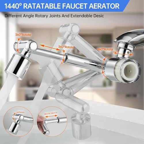 Miniatura 2 de YYKBZ 1440° Extensión de Filtro de Agua Giratoria para Lavabo Aireador, 2 Modos Giratorios para Lavado de Cara y Ojos en Baño/Cocina, Extensión