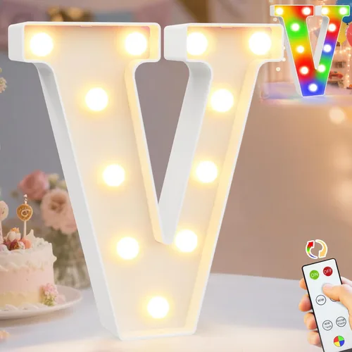 Miniatura 8 de Pooqla Letras con luces LED de marquesina, letras decorativas iluminadas en blanco cálido y blanco frío, letras del alfabeto iluminadas para niños