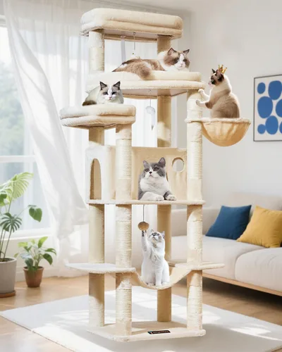 Taoqimiao - Árbol para gatos de 71 pulgadas para gatos grandes de 20 libras +, 3 perchas gigantes, torre de árbol para gatos de varios niveles,