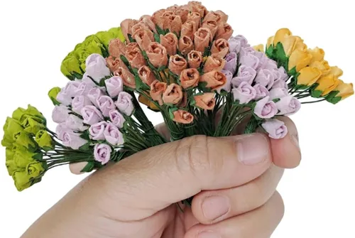 Miniatura 2 de ChangThai Design 50 piezas de papel de rosa blanca de ¼ pulgadas de diámetro, ramo de flores para álbumes de recortes, manualidades, papel