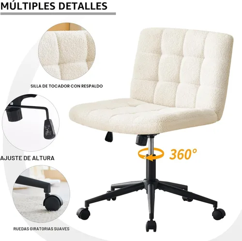 Miniatura 4 de Furnimart Silla giratoria con patas cruzadas con ruedas para oficina en casa, silla de escritorio ancha sin brazos altura ajustable asiento cómodo