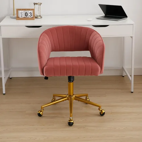 Miniatura 2 de Sillas de escritorio para oficina en casa Westice, silla de escritorio de terciopelo moderna, silla giratoria de tocador con base dorada ajustable