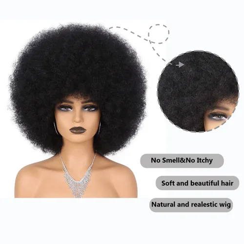Miniatura 7 de Pelucas afro de los años 70 para mujeres negras, sin pegamento, peluca rizada afro soplada, resistente al calor, pelucas sintéticas para uso diario