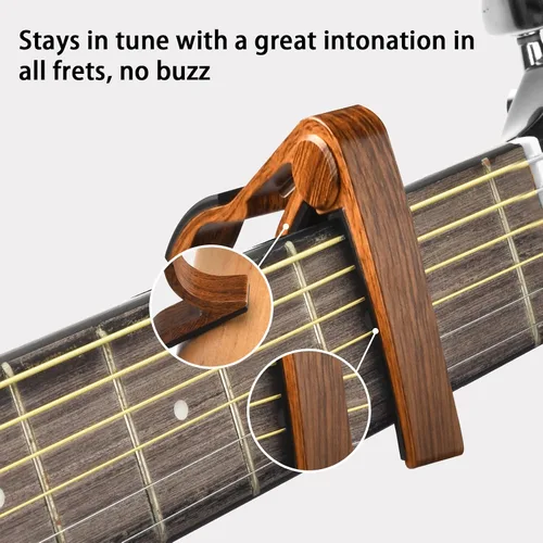 Miniatura 7 de Cejilla de guitarra, púas de guitarra, accesorios de guitarra con afinador, cejilla para guitarra acústica, bajo, sin zumbidos, liberación rápida