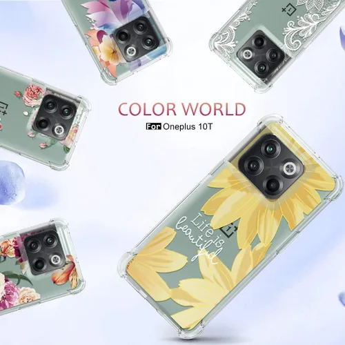 Miniatura 6 de Osophter Funda para OnePlus 10T – Transparente Niña Mujer Flor Floral con Protector de Pantalla con Esquinas Reforzadas TPU Flexible Funda