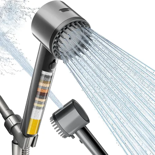 Miniatura 8 de Cobbe Cabezal de ducha LED filtrado con mano, cambio de color, cabezal de ducha de alta presión con filtro, cabezal de ducha de mano con rociador