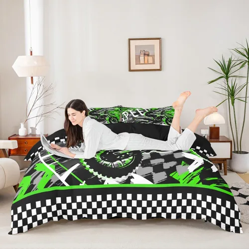 Miniatura 4 de Feelyou Juego de funda de edredón de motocross para deportes extremos, juego de ropa de cama de carreras de motocross para niños, decoración