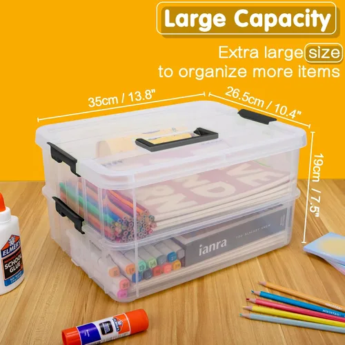 Miniatura 2 de TERGOO Contenedores de almacenamiento de plástico de 2 capas con tapas, caja transparente multiusos apilable y portátil, organizadores portátiles