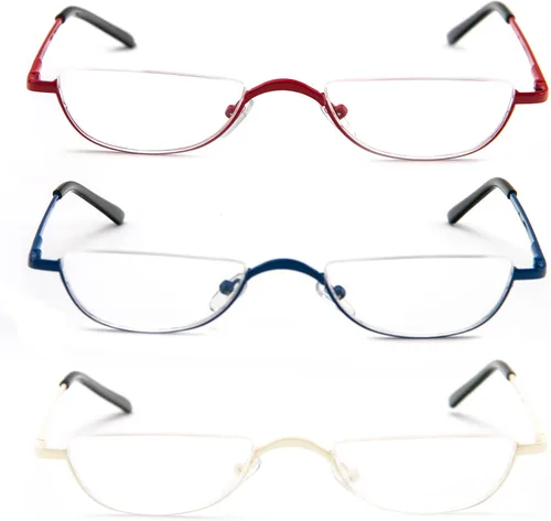 Miniatura 4 de Lentes de lectura de media montura de metal, con bisagra de resorte y bolsa de cuero para hombres y mujeres
