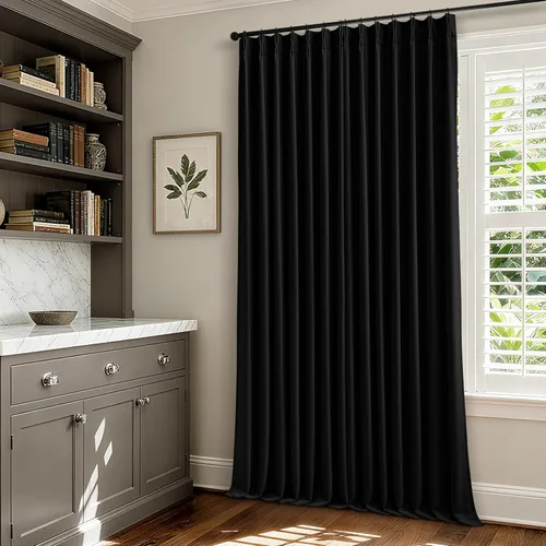 Miniatura 8 de Juego de 2 paneles de cortinas plisadas negras de 80 pulgadas para sala de estar, cortinas plisadas de lino con forro de 80 pulgadas de largo, 100%