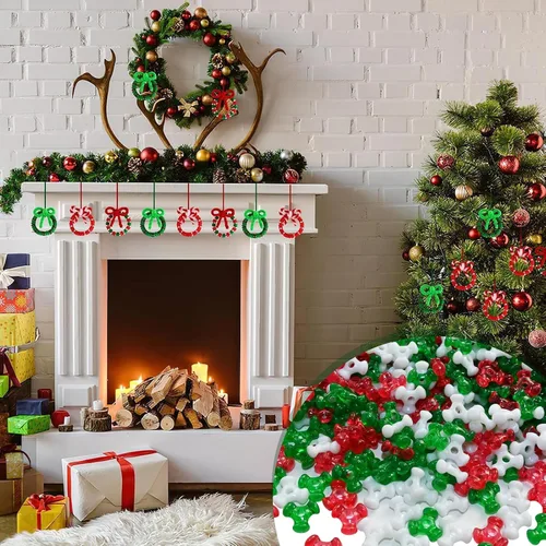Miniatura 6 de Amaney - 1000 cuentas de tres cuentas de Navidad con cuentas de bastón de caramelo, verde, rojo y blanco, cuentas para adornos navideños