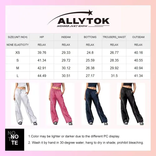 Miniatura 6 de Allytok Pantalones de paracaídas para mujer, pantalones cargo holgados Y2K con bolsillos, pantalones modernos de pierna ancha