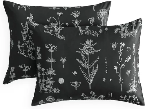 Wake In Cloud - Fundas de almohada florales, patrón botánico de flores Cottagecore estampado, juego de 2 fundas de almohada suaves, fundas de Negro