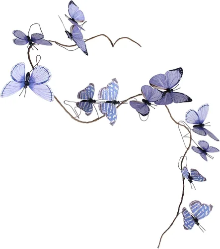 Miniatura 25 de Guirnalda de mariposa artificial, enredaderas decorativas de mariposa falsas, decoración colgante de mariposa única en 3D para pared del hogar, Azul