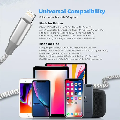 Miniatura 7 de Cargador para iPhone [certificado Apple MFi] Paquete de 3 cables Lightning de 10 pies de largo, carga rápida, sincronización de datos, cable USB