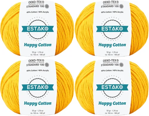Miniatura 66 de Estako Happy Cotton, 1,76 oz (50 g) / 180 yardas (165 m) de lana 60 % algodón y 40 % acrílico, suave, fina/deportiva (2) para crochet y tejer