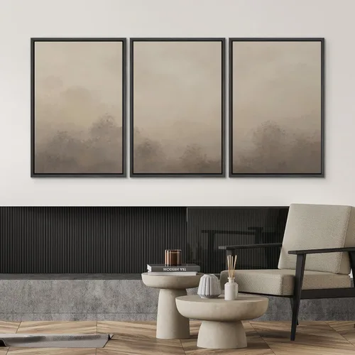 Miniatura 624 de SIGNWIN Lienzo enmarcado para pared, arte con pinceladas de flujo neutro en tonos beige abstractos, ilustraciones, arte moderno, decorativo