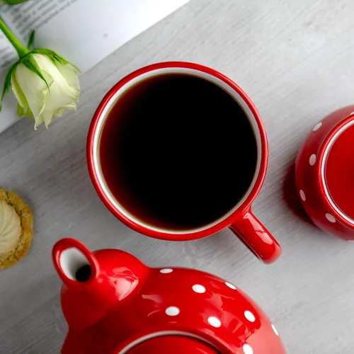 Miniatura 3 de City to Cottage Taza de cerámica hecha a mano con diseño de lunares rojos y blancos, taza única extra grande de 17.5 onzas / 16.9 fl oz de capuchino