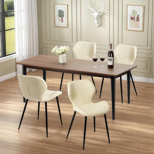 Miniatura 3 de CangLong Juego de 2 sillas de comedor, sillas de comedor de piel sintética con cómodo asiento y respaldo copetudos, modernas sillas Kicthen sin Beige