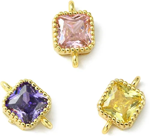 Miniatura 31 de Ipotkitt - 20 piezas de dijes de cobre con circonita cúbica micropavé en forma de flor con anillo de salto, dijes con forma de planta y flor