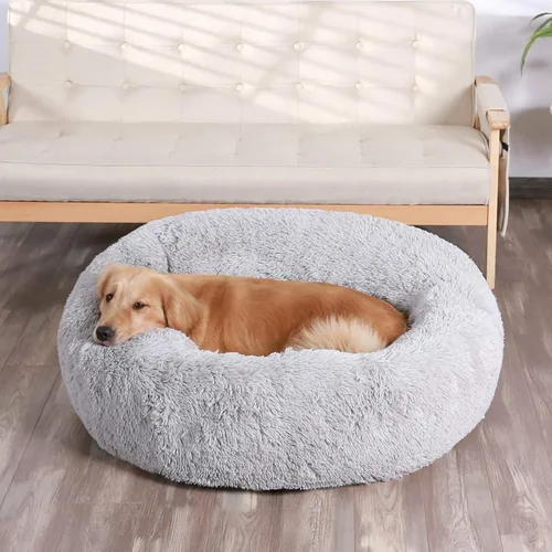Miniatura 6 de HACHIKITTY Cama relajante en forma de dona para perros, Camas para cachorros de interior para perros grandes, XLarge 36 pulgadas Gris
