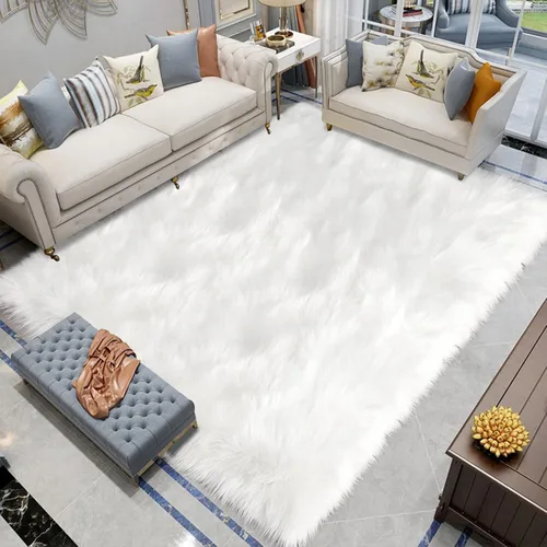 Miniatura 139 de Latepis - Tapete rectangular de piel sintética tipo lana de oveja suave, esponjosa y lavable para sala de estar, dormitorio, sala de juegos o Blanco