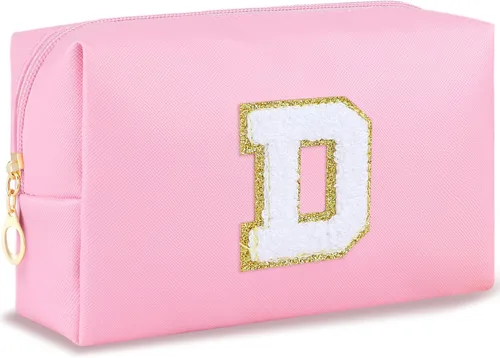 Miniatura 133 de URSKYTOUS Regalos para niñas, bolsa de maquillaje con inicial, bolsa de cosméticos personalizada con cremallera, bonita bolsa de aseo de viaje, Azul