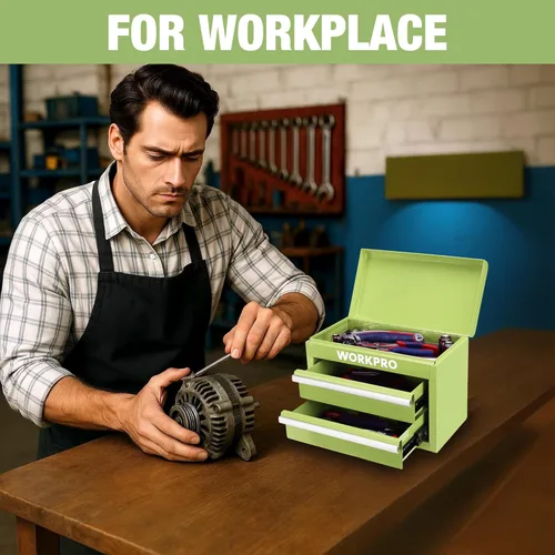 Miniatura 6 de WORKPRO Mini caja de herramientas de metal, caja de herramientas superior que contiene dos cajones con deslizadores de rodamientos de bolas, forros
