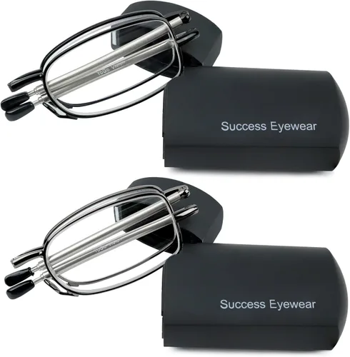 Miniatura 8 de Success Eyewear 2 pares de lentes de lectura negros y plomizo compactos para lectura plegables unisex con estuche incluido Paquete: Conjunto