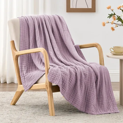 Miniatura 27 de Love's cabin - Manta de muselina de 6 capas 100% algodón, 90"x90", manta de muselina tamaño queen para sofá o cama, de algodón de gasa ligera y Beige