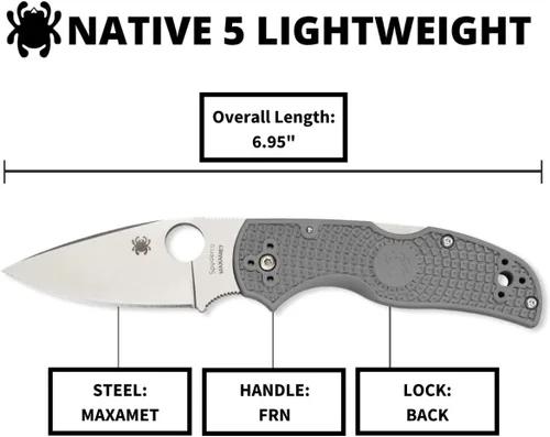 Miniatura 5 de Spyderco C41 Native 5 Signature - Cuchillo plegable con hoja de acero CPM S30V de 2.95" y mango FRN ligero, Gris