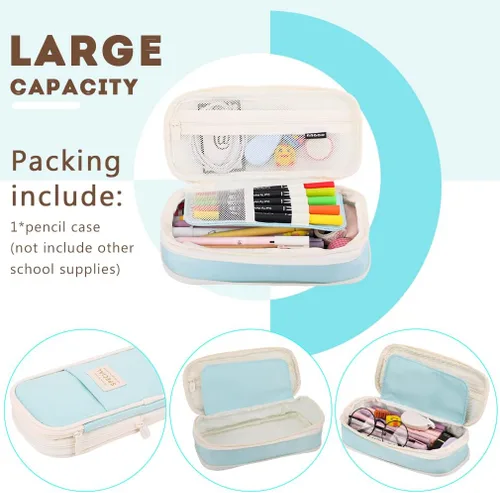 Miniatura 4 de iSuperb Estuche plegable para lápices con cremallera de gran capacidad, bolsa de lona estética, compartimentos para organizar artículos