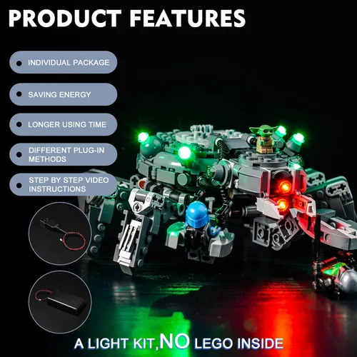Miniatura 4 de BrickBling Kit de luz LED compatible con Lego Spider Tank, iluminación creativa compatible con Lego 75361-Sin modelo, solo luces