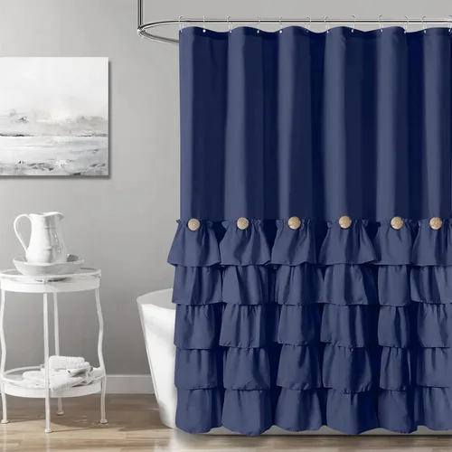 Miniatura 30 de Cortina de ducha Seasonwood de tela blanca con volantes, cortina de ducha estilo granja, cortinas de ducha de 72 x 84 pulgadas con botones y Blanco