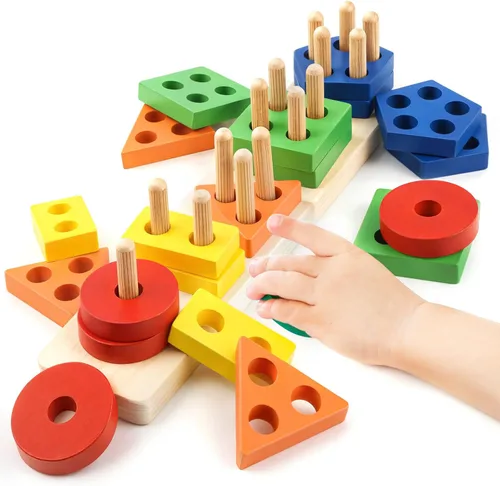 Juguetes Montessori para Niñas y Niños de 1, 2, 3 Años, Juguetes Sensoriales de Madera para Regalos de Cumpleaños de 1-3 Años, Rompecabezas Rojo