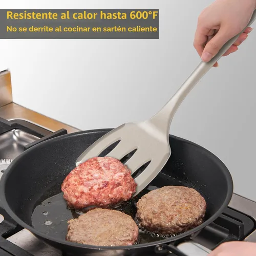 Miniatura 5 de Juego de espátulas de silicona, espátula de silicona resistente al calor de 600°F, volteador giratorio para cocinar, utensilios de cocina Caqui