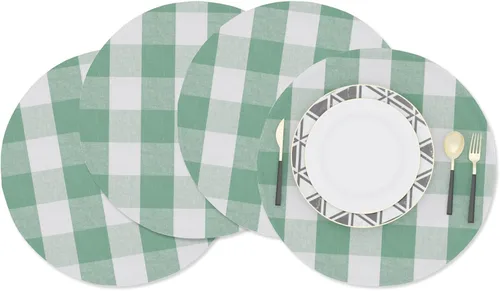 Miniatura 24 de Juego de 4 manteles individuales de algodón de 2 lados a cuadros amarillos y blancos, resistentes al calor, para mesa de cocina, 12 x 18 pulgadas