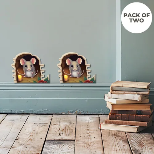 Miniatura 3 de Adhesivo de pared con ratón en el agujero - Paquete de 2, vinilo decorativo con agujero de ratón, arte divertido, decoración del hogar, vinilo
