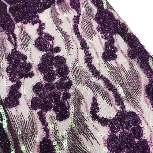 Miniatura 2 de Tela de encaje de lentejuelas elegante bordado floral africano encaje purpurina nigeriana tul red para coser vestido de novia, 5 yardas, verde