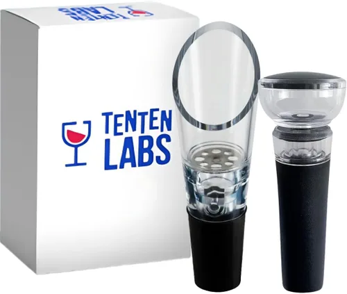 Miniatura 10 de TenTen Labs - Juego de aireador y tapón para vino tinto (paquete de 2), boquilla aireadora en botella para un vertido suave, tapón de botella