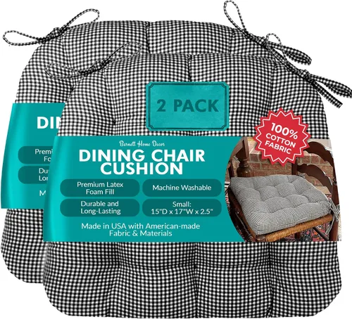 Miniatura 114 de Barnett Home Decor Ticking Stripe Berlin Blue - Almohadilla para silla de comedor con lazos, tamaño mediano 18, relleno de espuma de látex, lavable