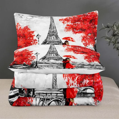 Miniatura 2 de Juego de edredón de París y amante de la Torre Eiffel de París, tamaño Queen, para niños, niñas y niños, juego de ropa de cama 1 edredón con 2