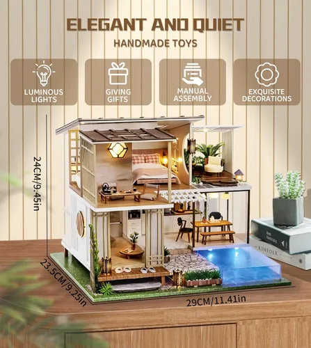 Miniatura 4 de Spilay - Casa de muñecas en miniatura con muebles, kit de bricolaje de madera para casa de muñecas, mini kit artesanal hecho a mano, escala 1:24